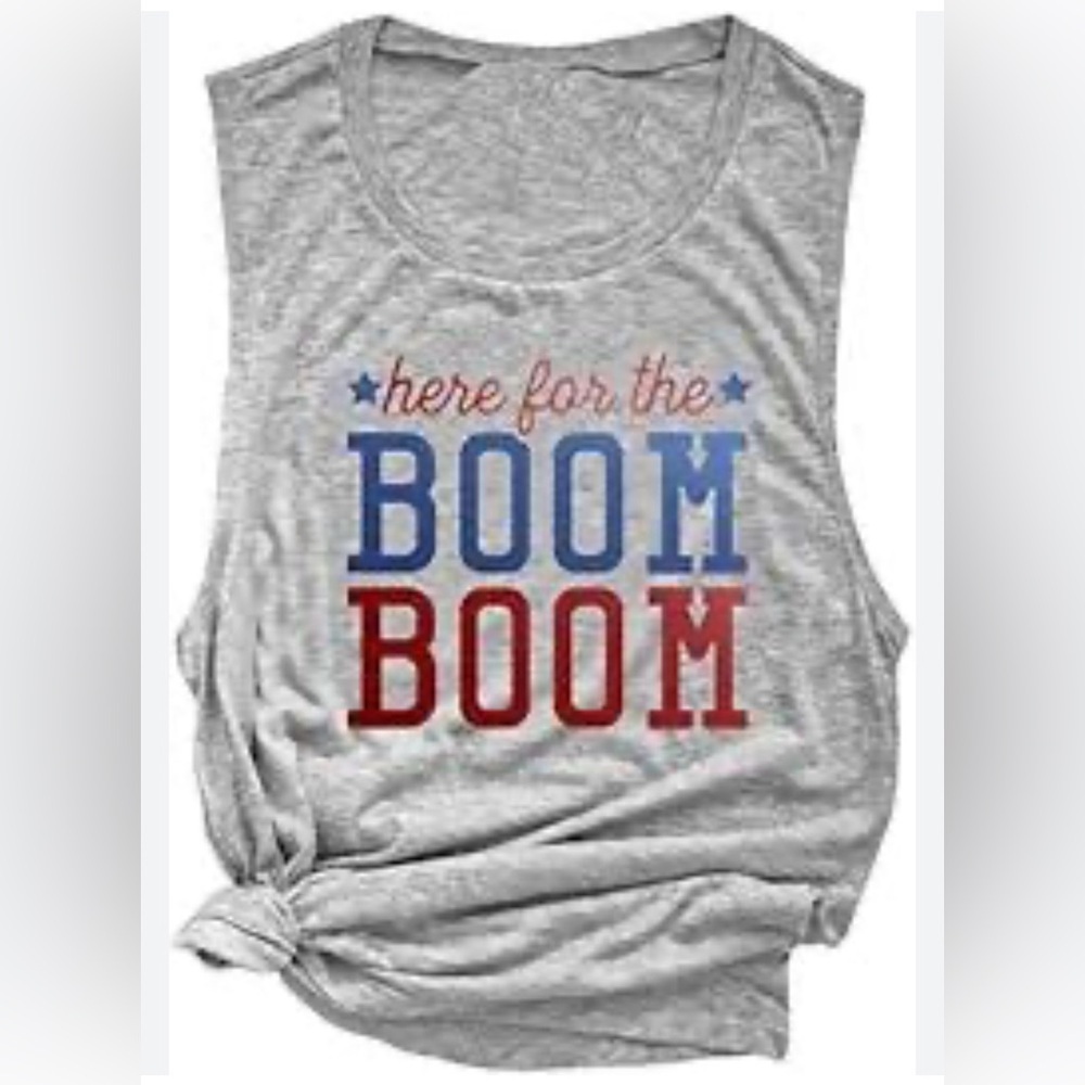 NWT Here for The Boom Boom 4th of July Patriotic Day Sleeveless Top Tee Shirt L - Picture 1 of 1